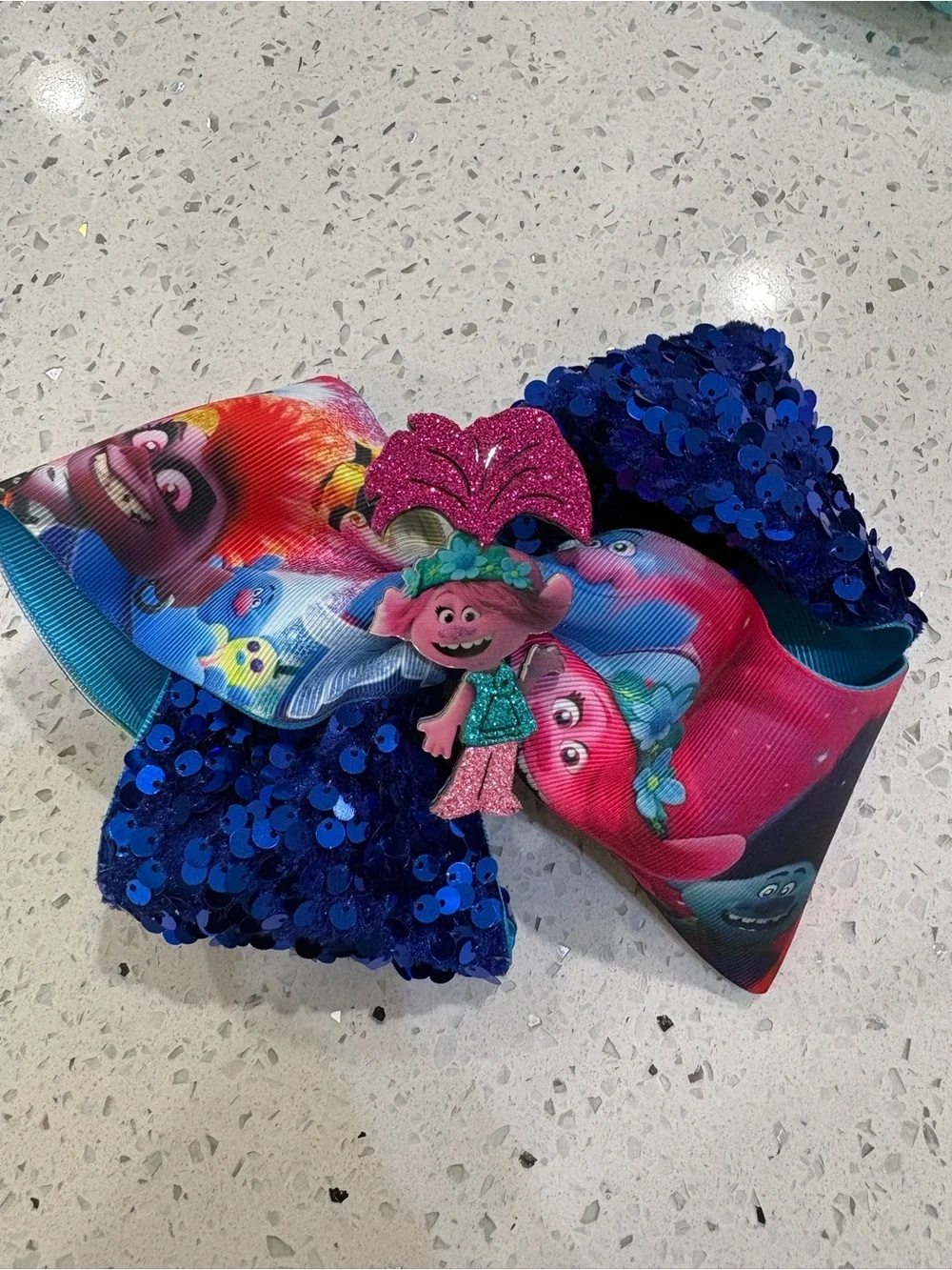 Disney Princess & Trolls Kids Hair Bow Set - Blue, Teal, Pink